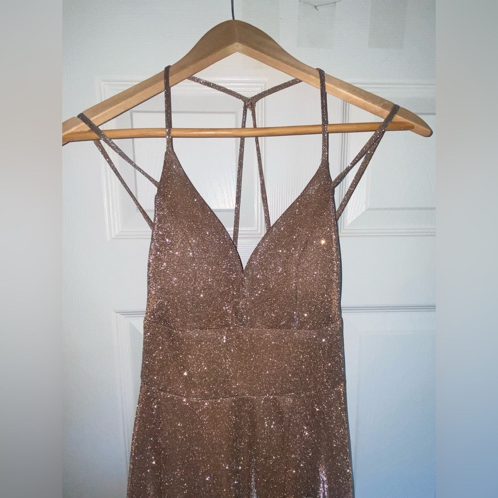 JC Penny copper glitter prom dress